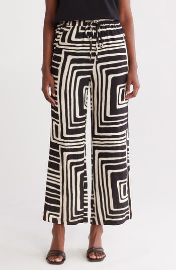 Melloday Abstract Print Wide Leg Pants In Black Ivory