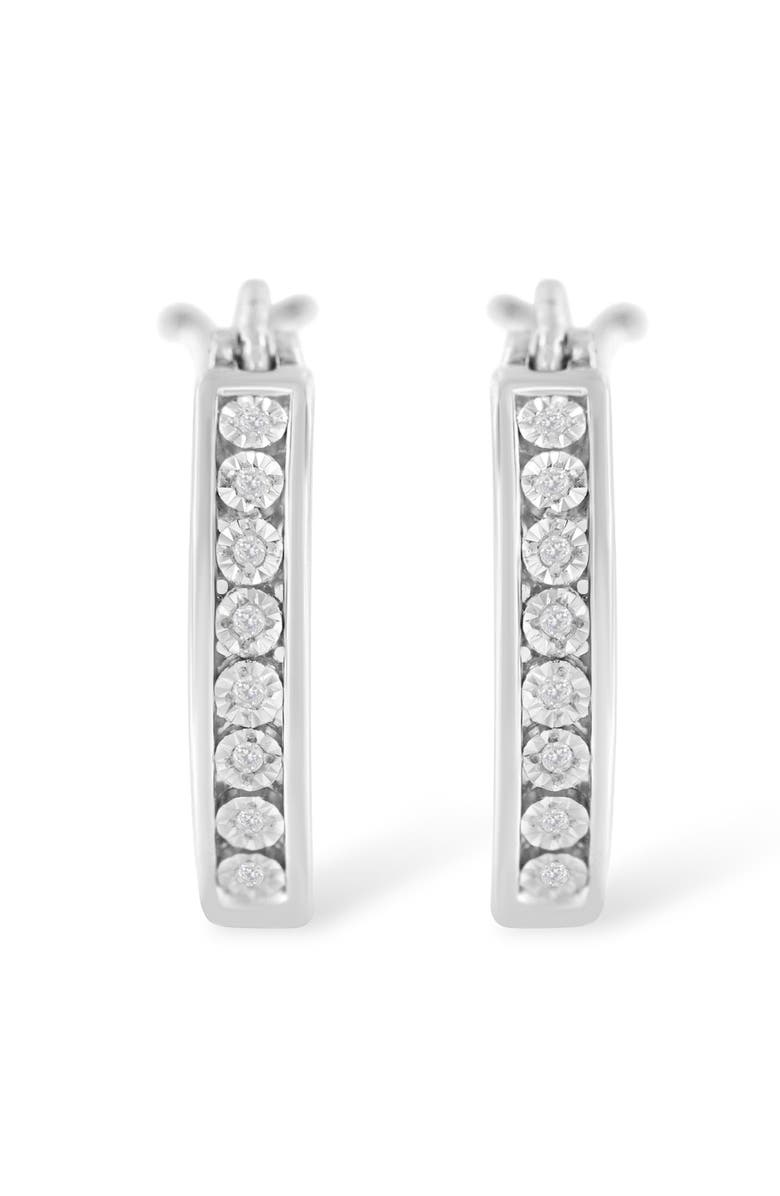 Haus of Brilliance Silver Diamond Accent Channel Style Hoop Earring, Main, color, White