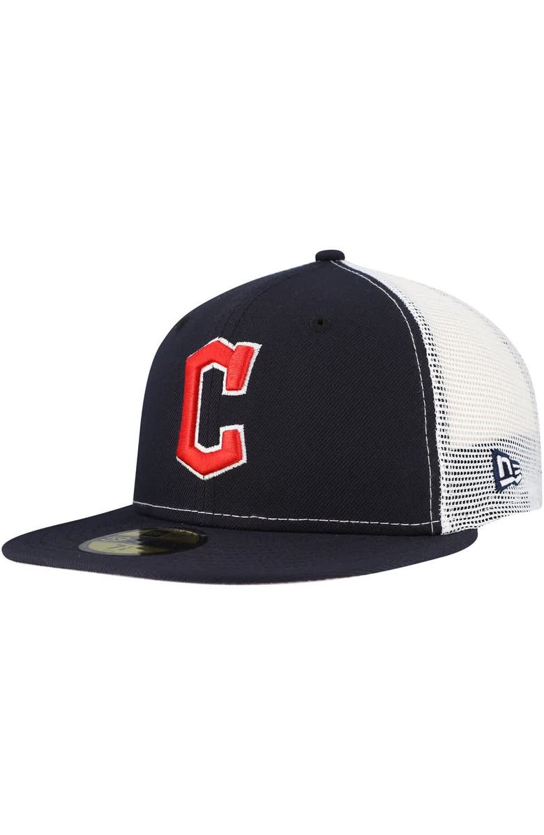 New Era Men's New Era Navy Cleveland Guardians Team Color 59FIFTY Trucker Fitted Hat, Alternate, color, Navy