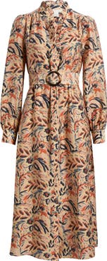 Caslon® Ruffle Belted Long Sleeve Maxi Dress