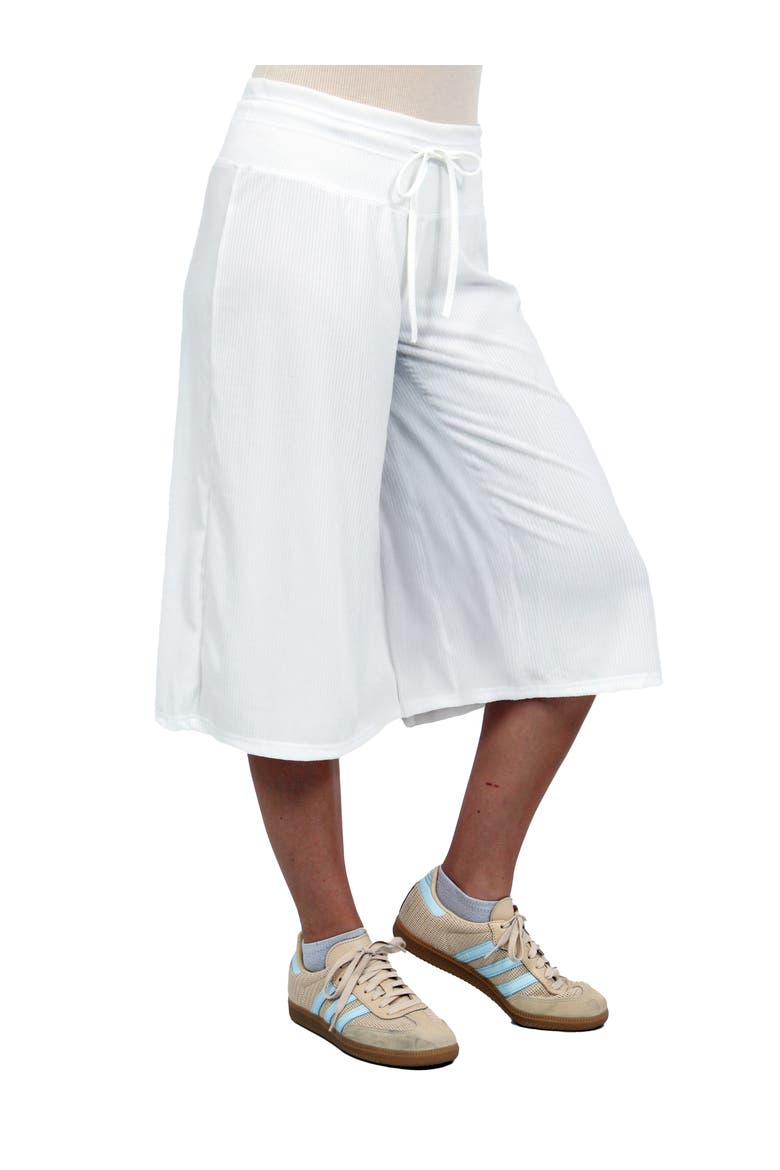Womens Basic Ribbed Knit Drawstring Flared Capri Pants, Alternate, color, Ivory