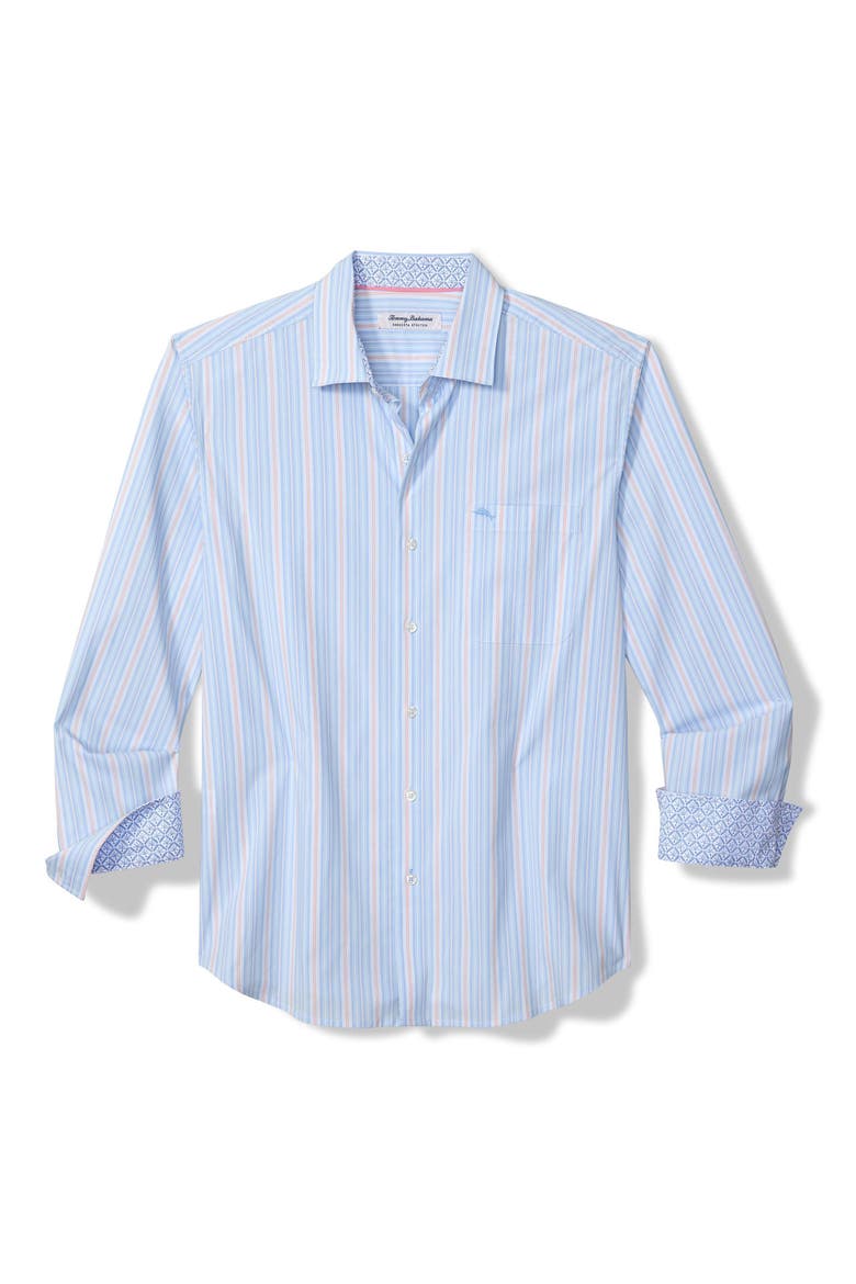 Sarasota Stretch Centera Stripe Button-Up Shirt, Alternate, color, DEW DROP