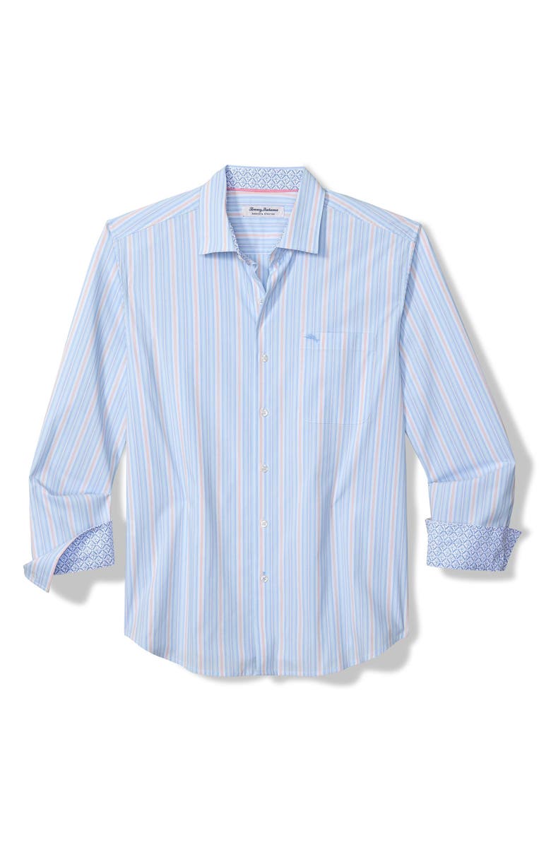 Tommy Bahama Sarasota Stretch Centera Stripe Button-Up Shirt, Alternate, color, Dew Drop