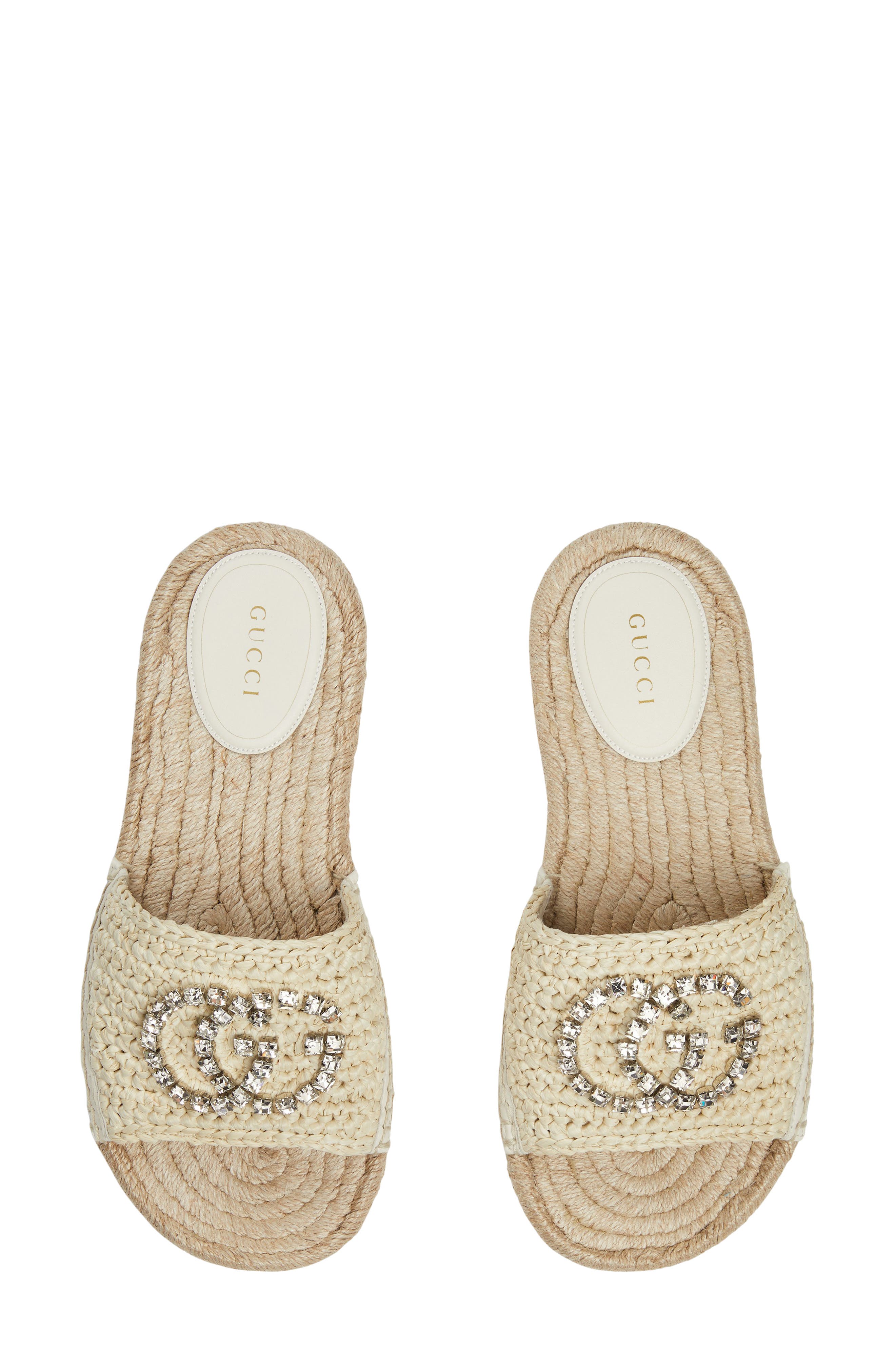 Gucci Cora Crystal Logo Espadrille Slide Sandal, Alternate, color, 