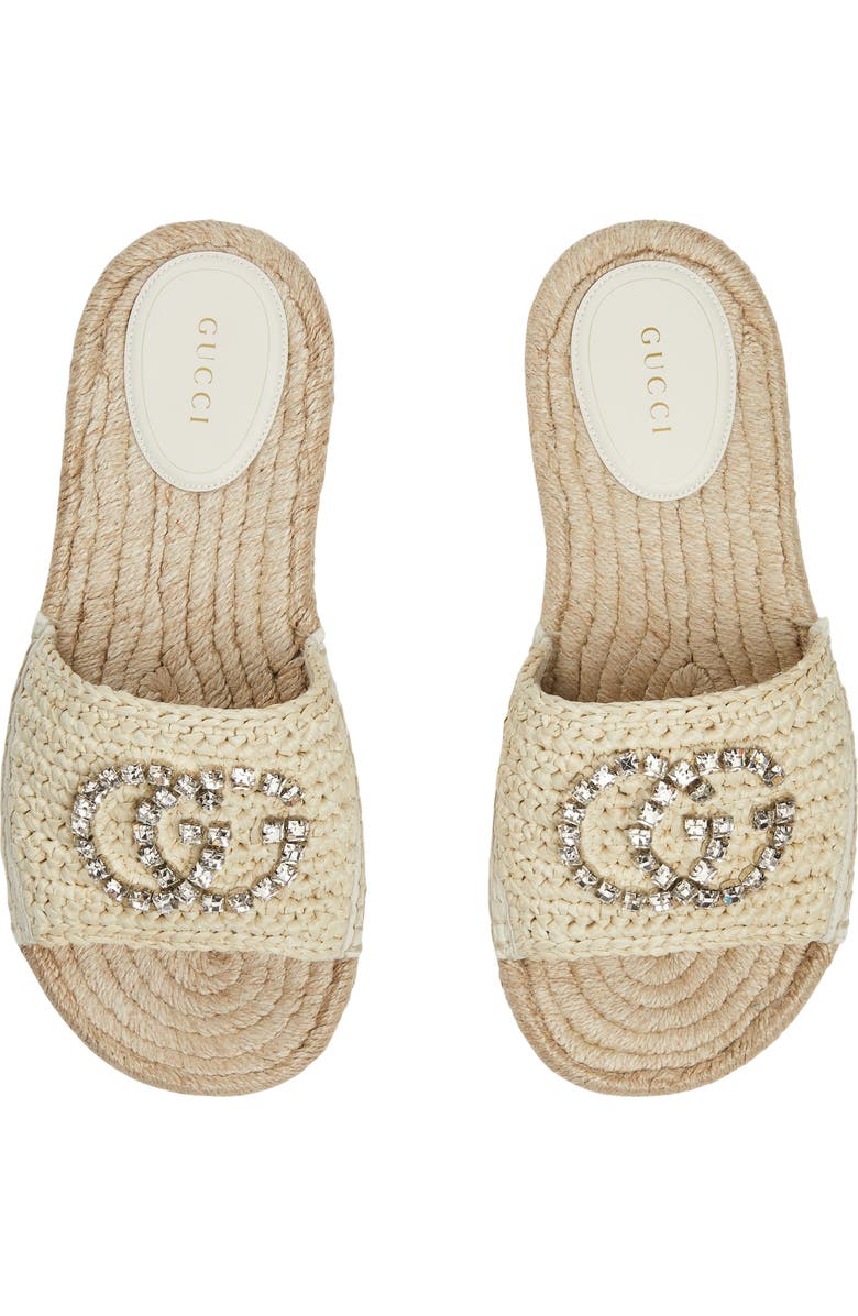Gucci Cora Crystal Logo Espadrille Slide Sandal, Alternate, color,