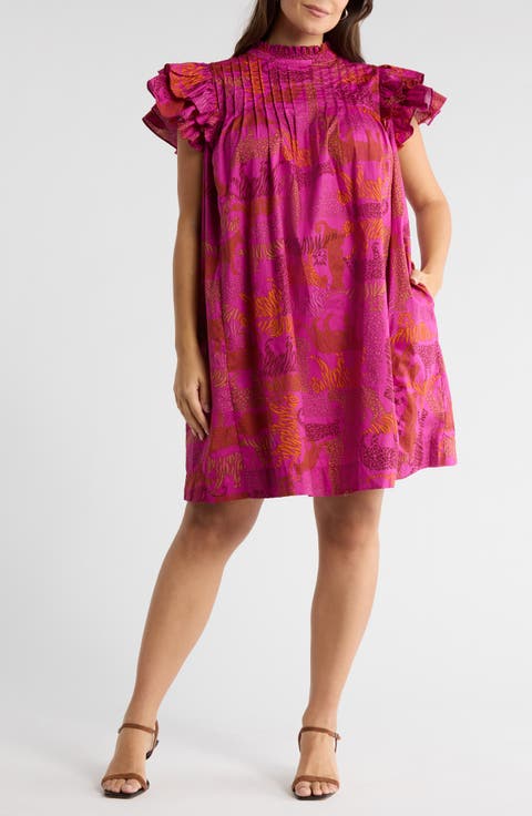 In The Jungle Print Ruffle Sleeve Shift Dress (Plus)