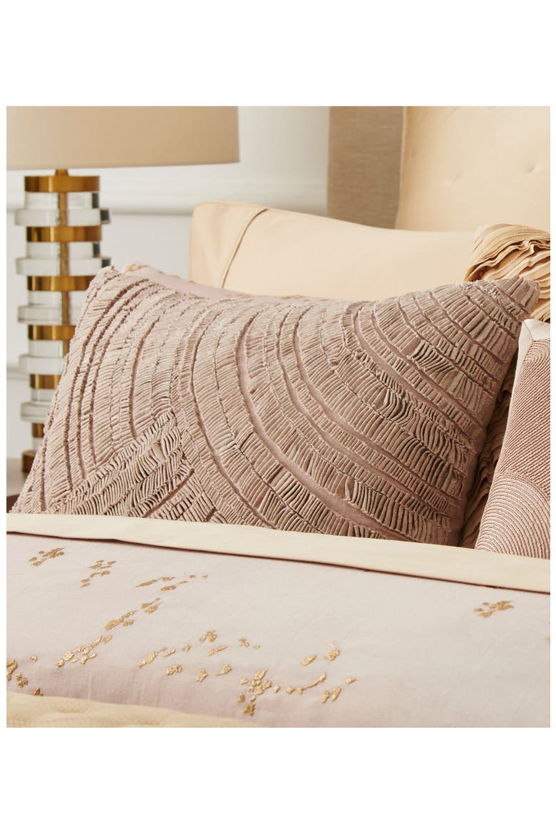 Foil Printed Pleated Cotton & Linen Accent Pillow, Alternate, color, PALE OYSTER