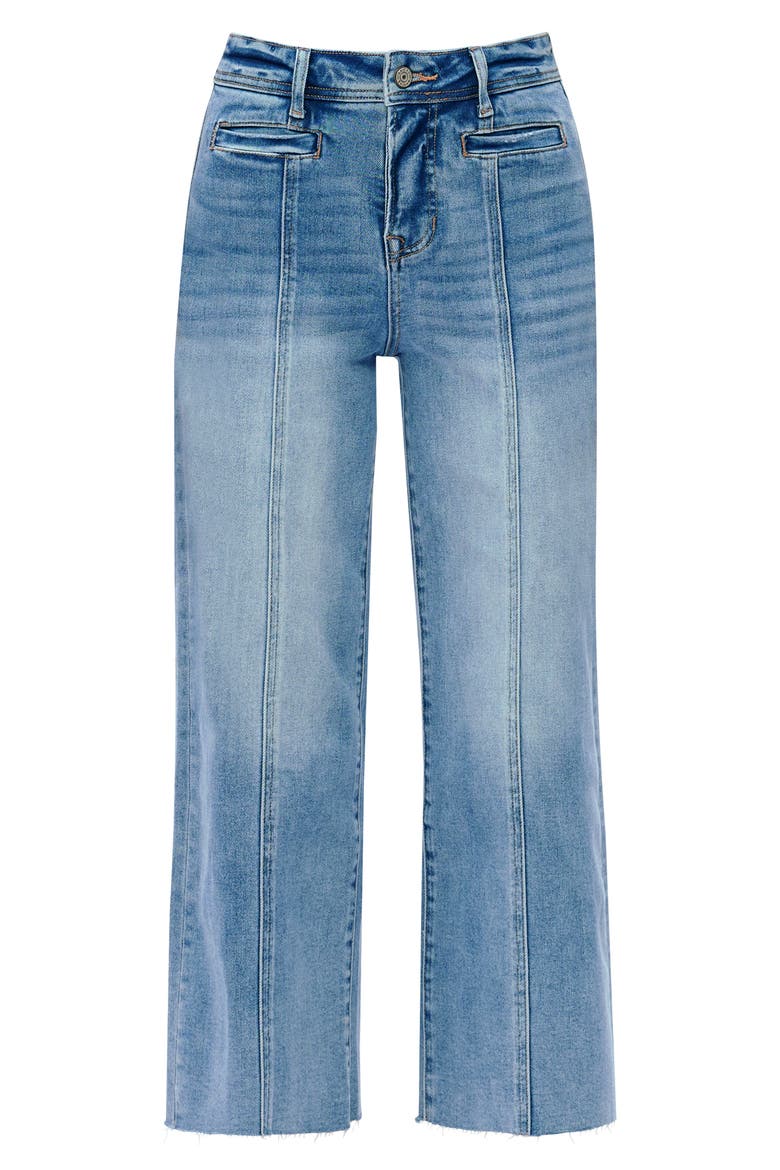 Seamed High Waist Raw Hem Crop Wide Leg Jeans, Alternate, color, ICE BLUE