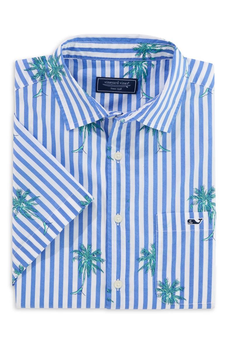 Under the Palms Stripe Cotton Button-Up Shirt, Alternate, color, BREAKER BLUE