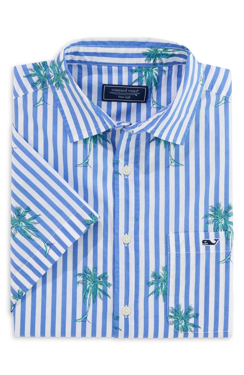 vineyard vines Under the Palms Stripe Cotton Button-Up Shirt, Alternate, color, Breaker Blue