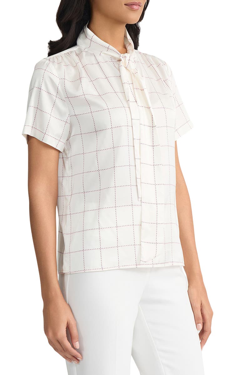 KASPER Tie Neck Satin Top, Alternate, color, Vanilla Ice Multi