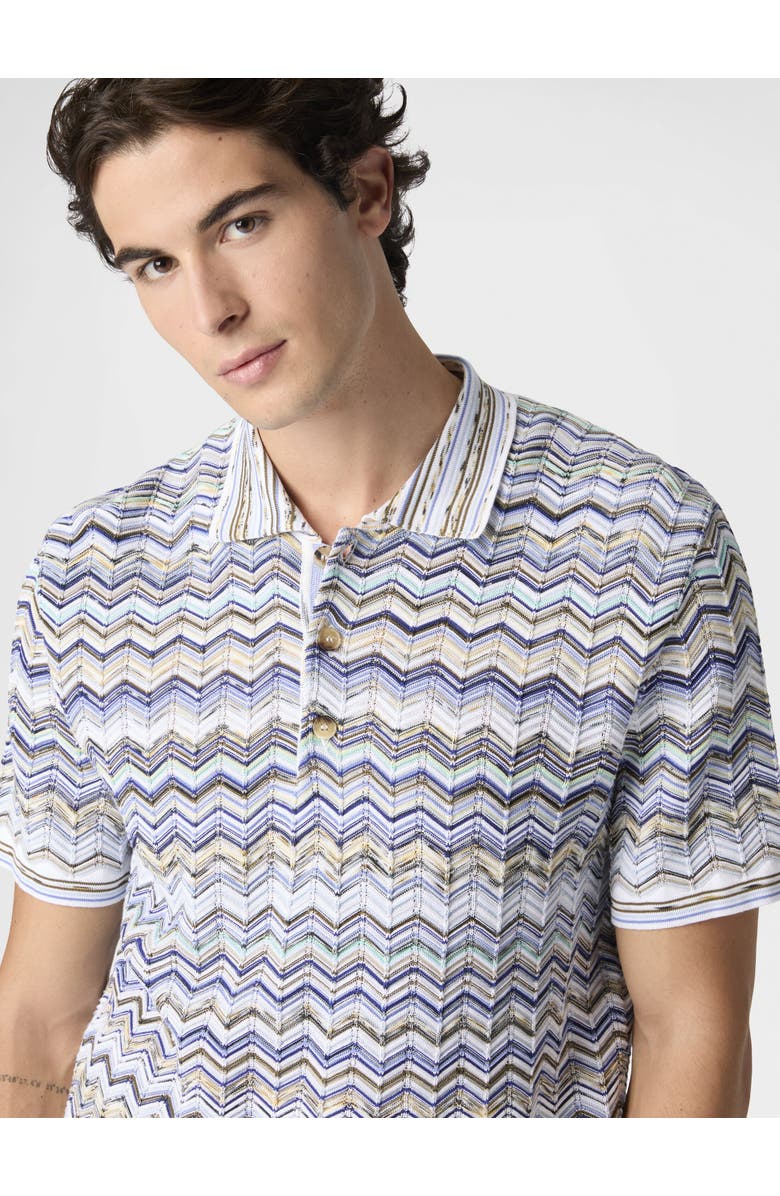 Missoni Cotton Knit Polo Shirt With Chevron Pattern, Alternate, color, Light Blue