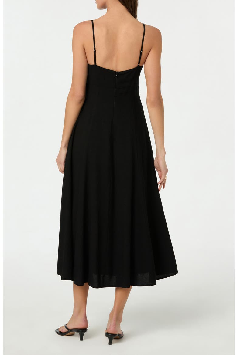 Linen Blend Midi Dress, Alternate, color, BLACK