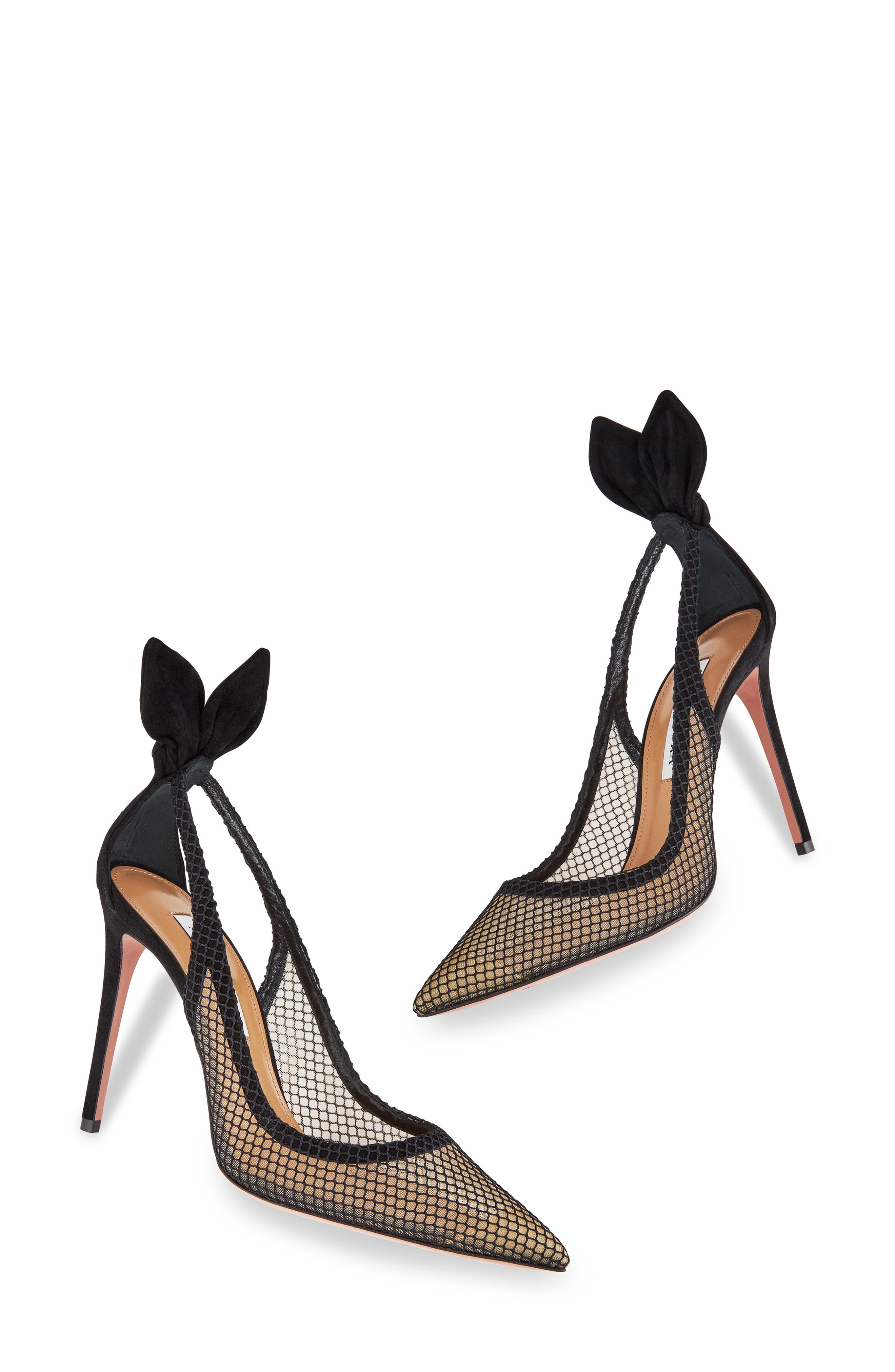 Aquazzura Bow Tie Mesh Pointed Toe Pump, Alternate, color, 