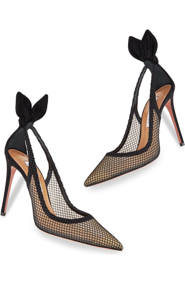 Aquazzura Bow Tie Mesh Pointed Toe Pump, Alternate, color,