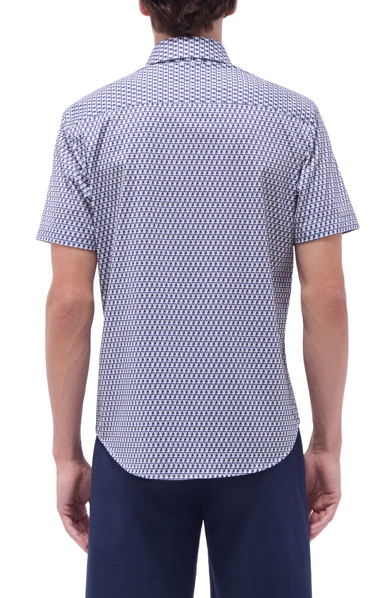 Bugatchi Miles OoohCotton<sup>®</sup> Geo Print Short Sleeve Button-Up Shirt, Alternate, color, Graphite