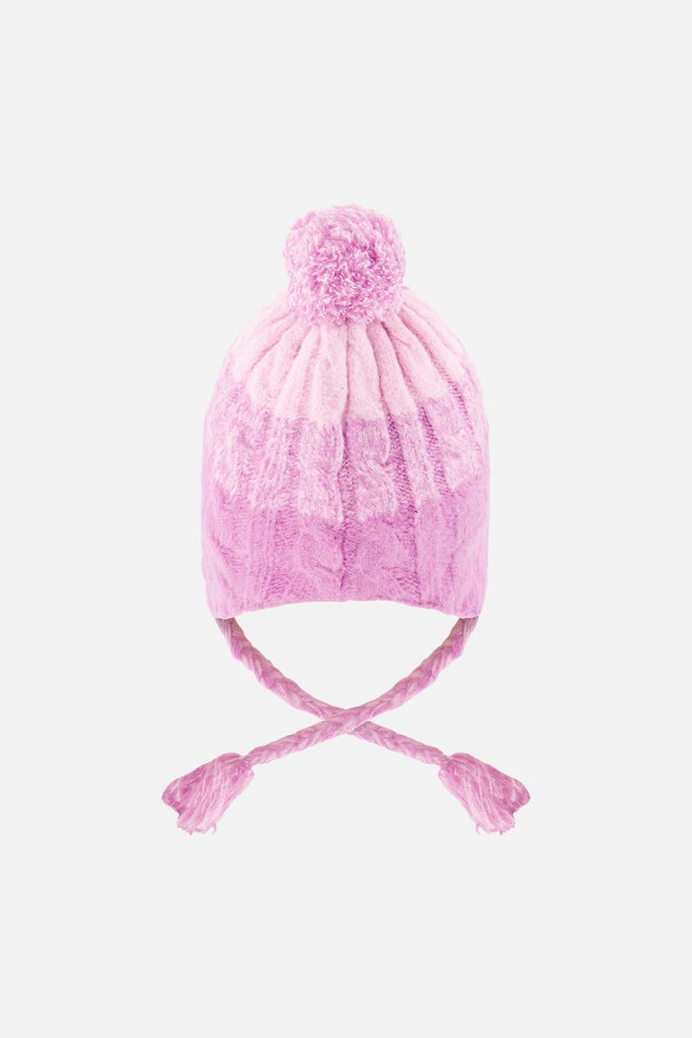 Winter Peruvian Cable Pompom Earflap Knit Hat, Alternate, color, Pinkish Violet