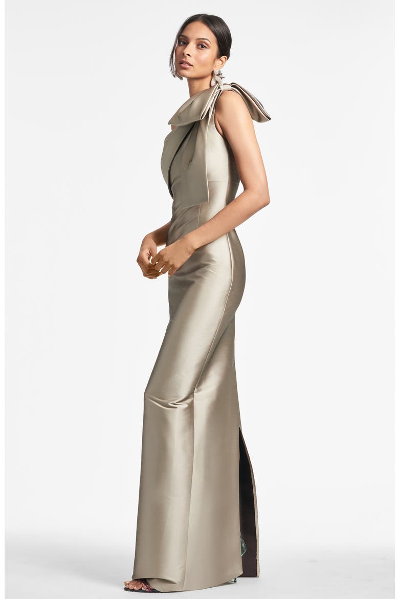 Bonnie Bow One-Shoulder Mikado Gown, Alternate, color, PEWTER