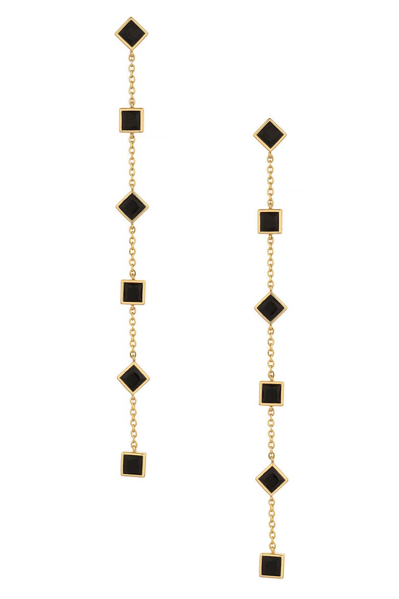 Geo Cubic Zirconia Drop Earrings, Main, color, BLACK