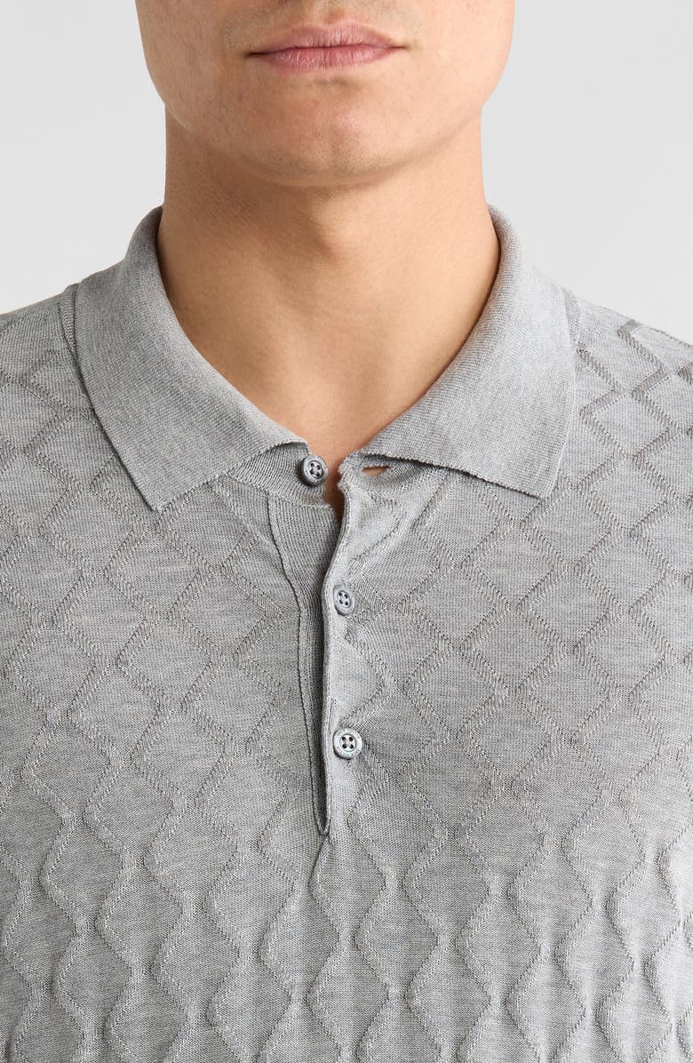 Jack Victor Dylan Cotton & Silk Jacquard Polo Sweater, Alternate, color, Grey