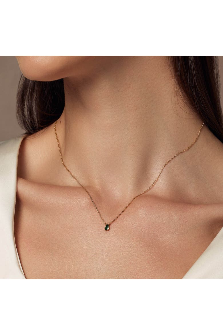 Sterling Silver 18k Gold Plated Ivy Emerald Necklace Dainty Minimalist, Alternate, color, Gold