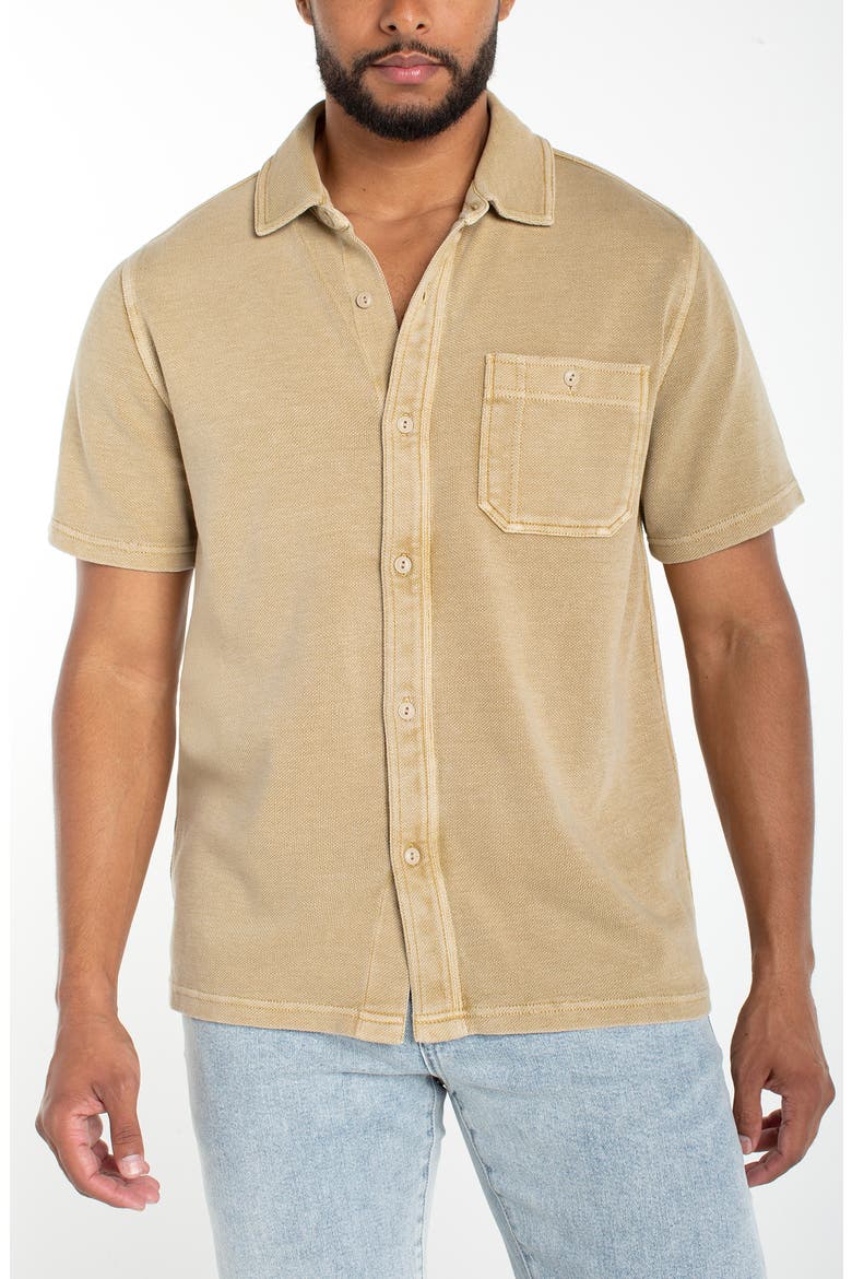 Short Sleeve Piqué Knit Button-Up Shirt, Main, color, RYE