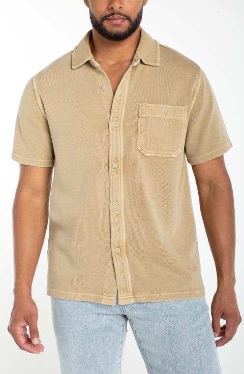 Short Sleeve Piqué Knit Button-Up Shirt