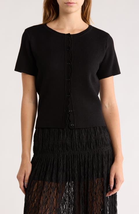 Scallop Short Sleeve Knit Cardigan