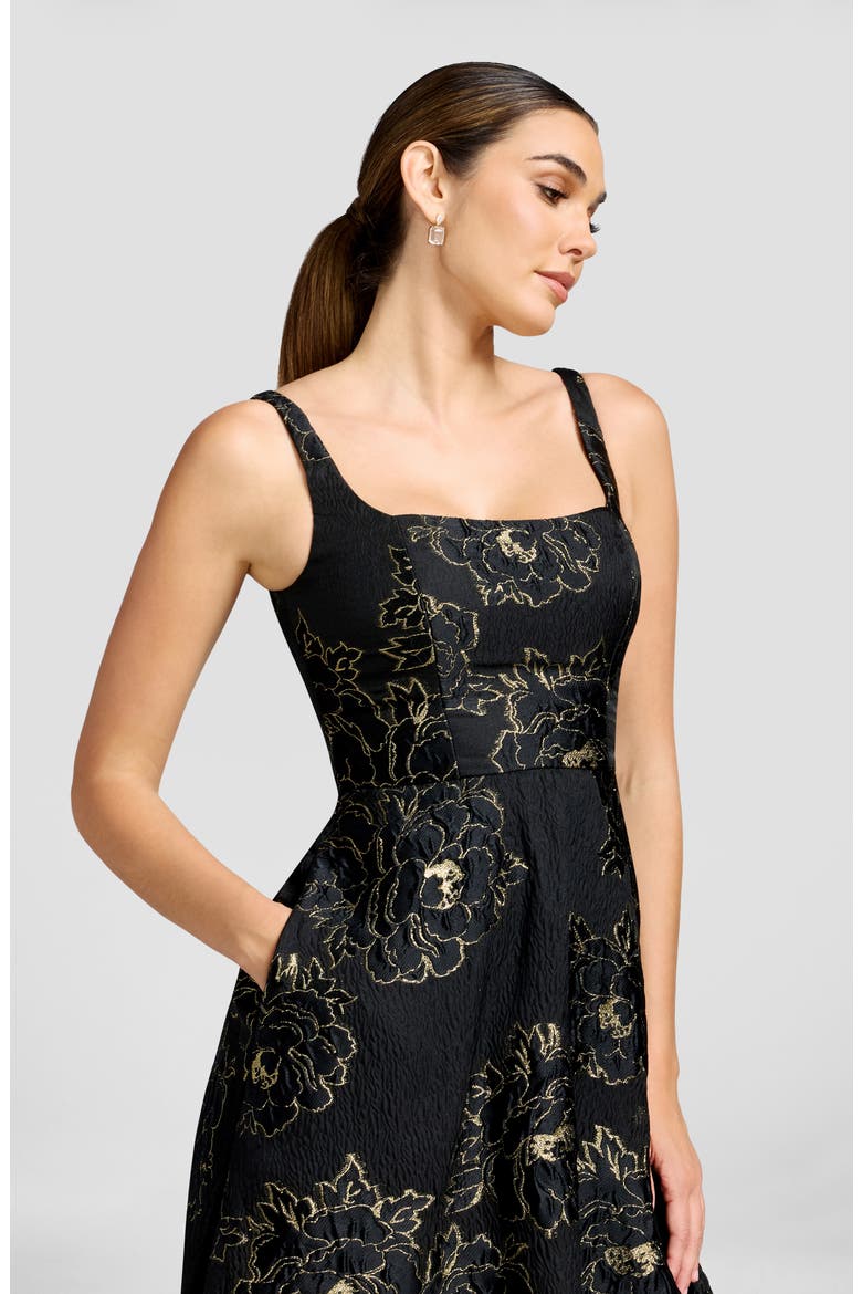 Vienna Metallic Bloom Gown, Alternate, color, BLACK-GOLD