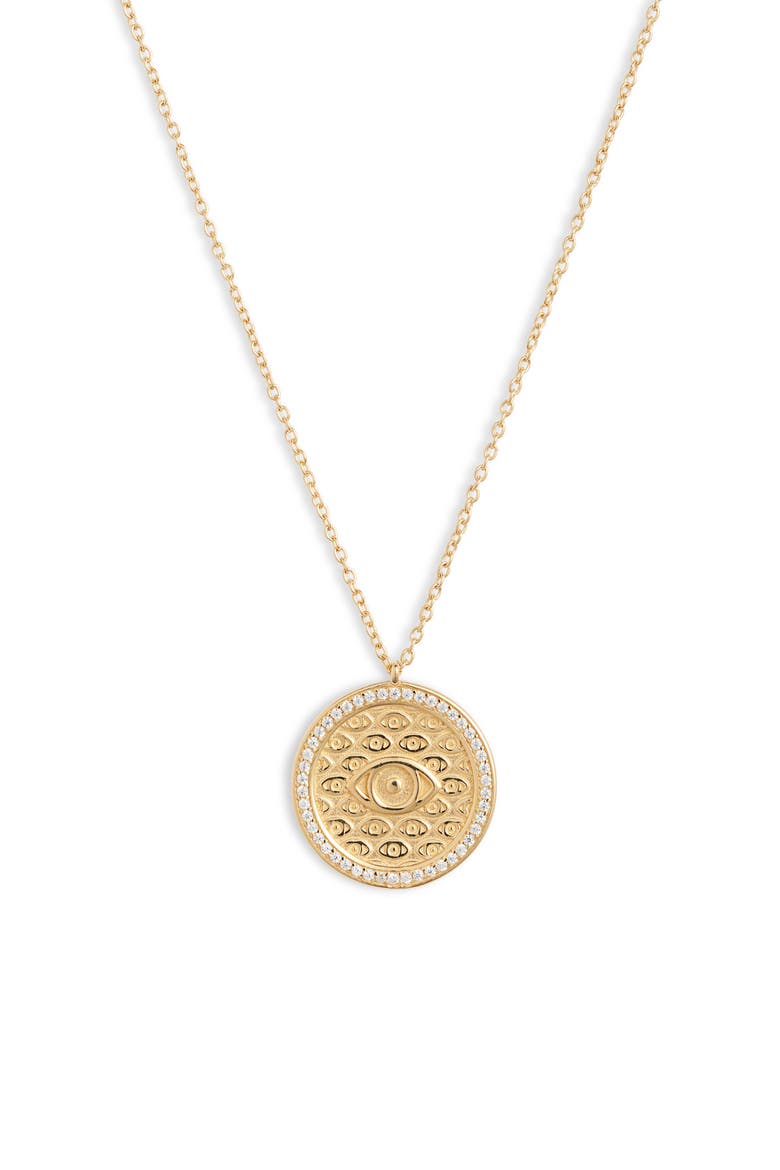 Argento Vivo Evil Eye Medallion Necklace, Main, color, GOLD