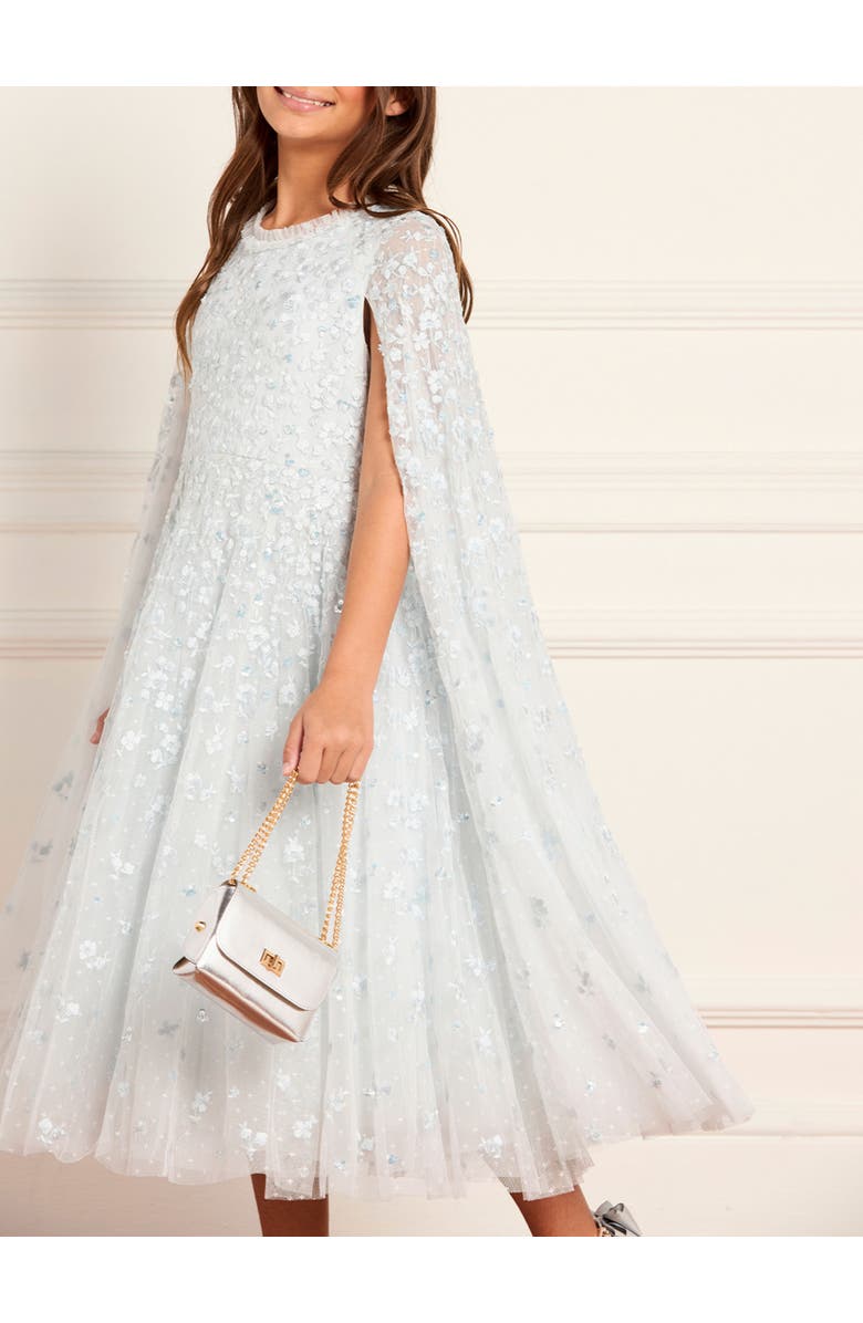 Needle & Thread Dahlia Clover Cape Kids Dress, Alternate, color, Ice Blue