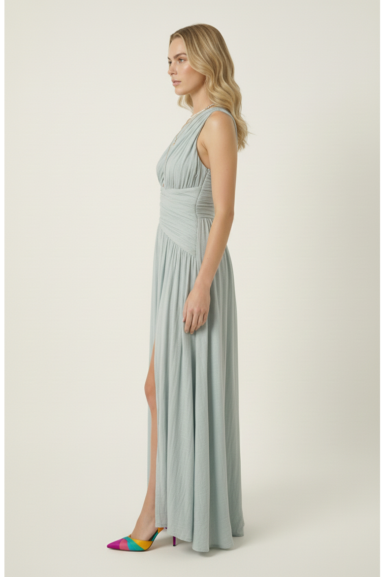 Pleated One Shoulder Cutout Gown, Alternate, color, Sage Green