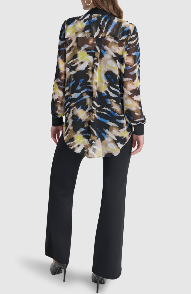 DKNY Printed Semisheer Chiffon Button-Up Top, Alternate, color, 