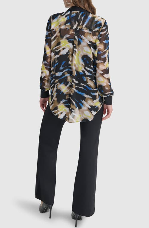 Dkny Printed Semisheer Chiffon Button-up Top