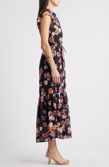 Osiris Floral Cap Sleeve Ruffle Dress