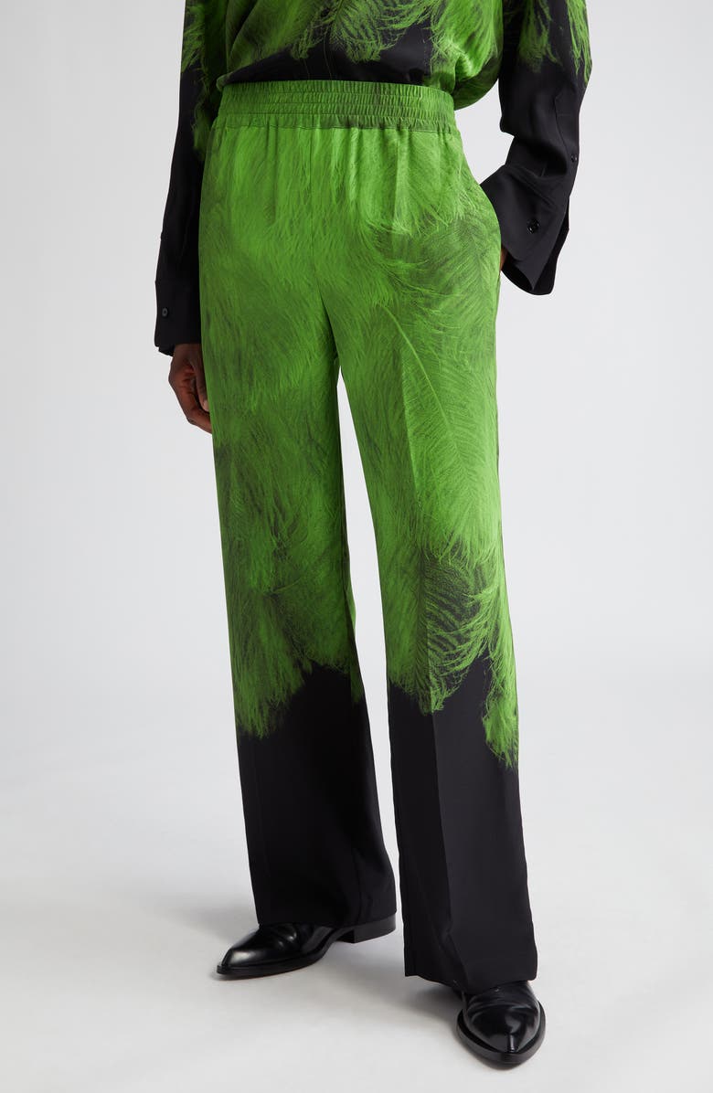 Victoria Beckham Digital Feather Print Silk Pants, Main, color,