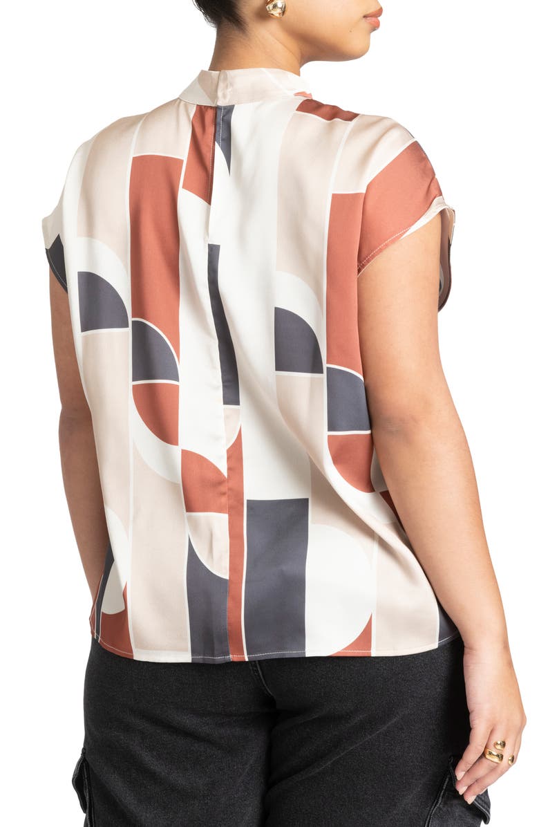 ELOQUII Geometric Print Mock Neck Satin Top, Alternate, color,