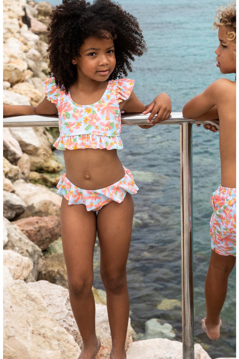 Kids' Floral Ruffle Two-Piece Swimsuit, Alternate, color, IVORY MULTI