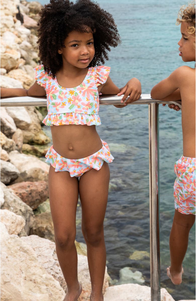 Snapper Rock Kids' Floral Ruffle Two-Piece Swimsuit, Alternate, color, Ivory Multi