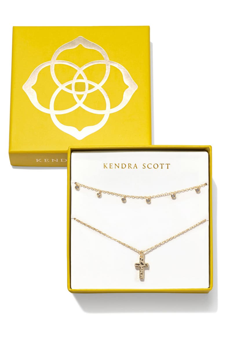Amelia Cubic Zirconia Station Necklace & Cross Pendant Necklace Gift Set, Main, color, GOLD WHITE CRYSTAL