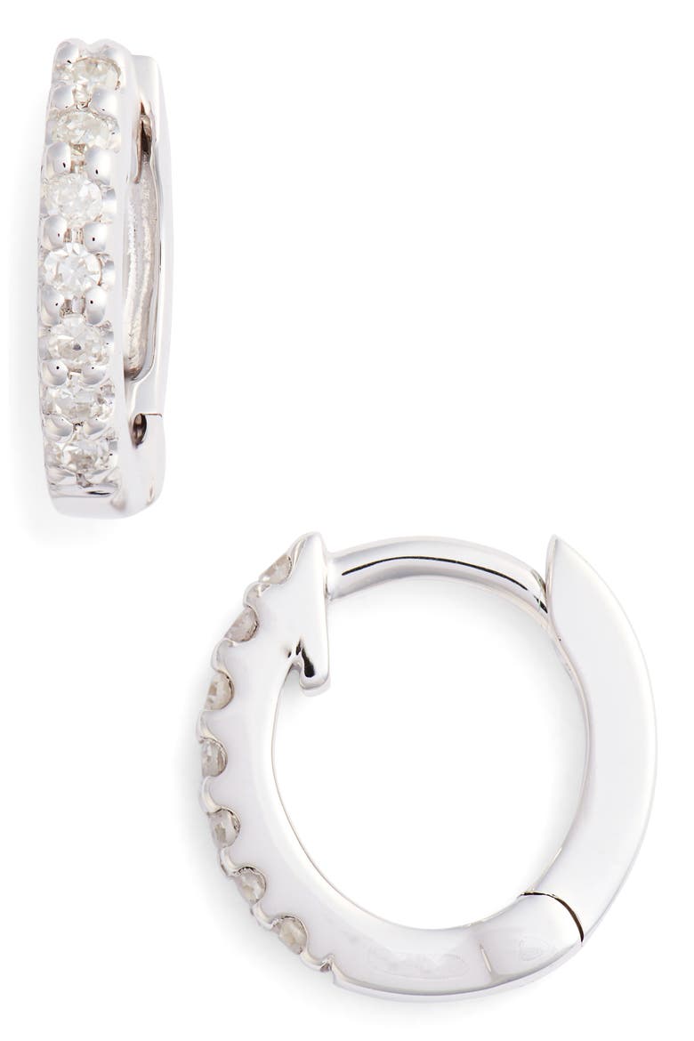 Mini Diamond Huggie Hoop Earrings, Main, color, WHITE GOLD