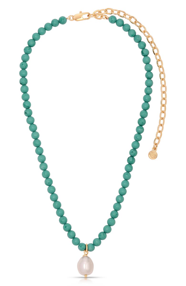 Ettika Freshwater Pearl Pendant Beaded Necklace, Main, color, Turquoise