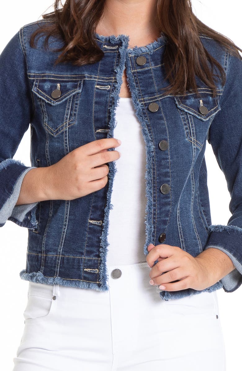 APNY Frayed Collarless Denim Jacket, Alternate, color, Light Indigo
