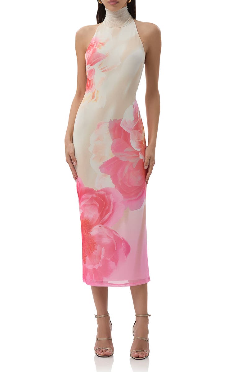 AFRM Olimpia Floral Halter Neck Mesh Dress, Main, color, 