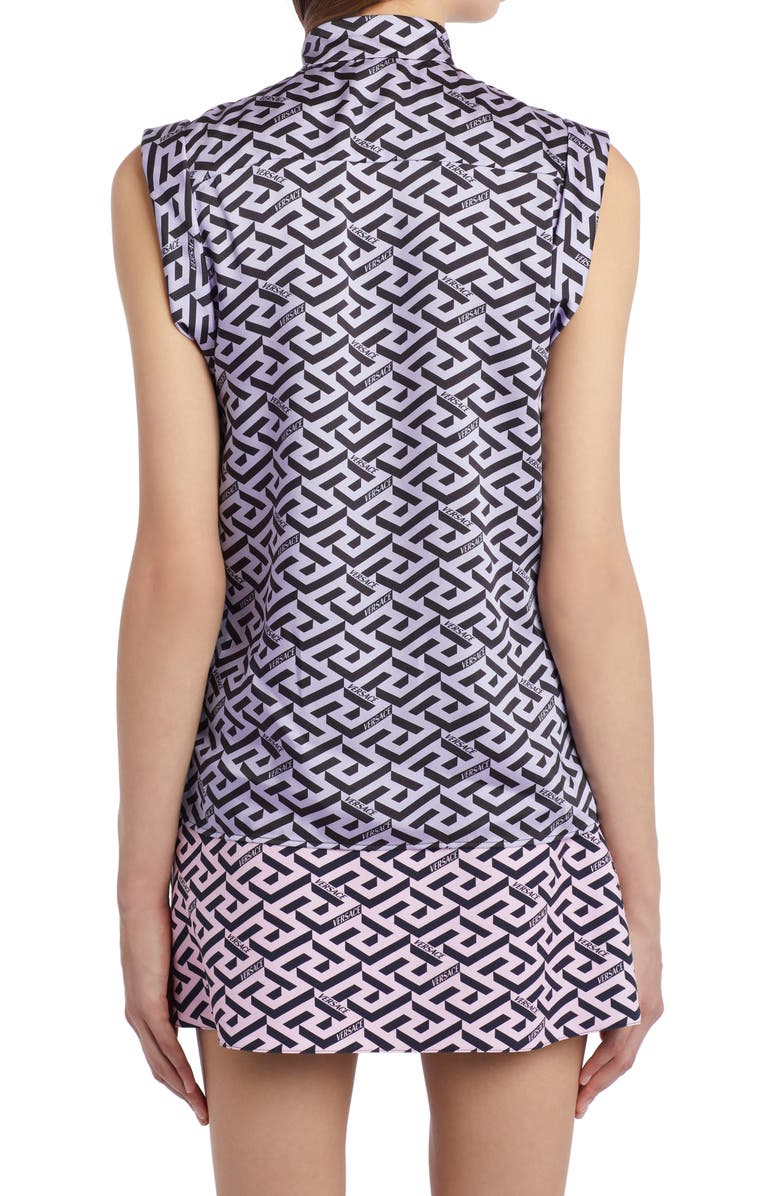 Versace La Greca Monogram Sleeveless Silk Twill Blouse, Alternate, color,