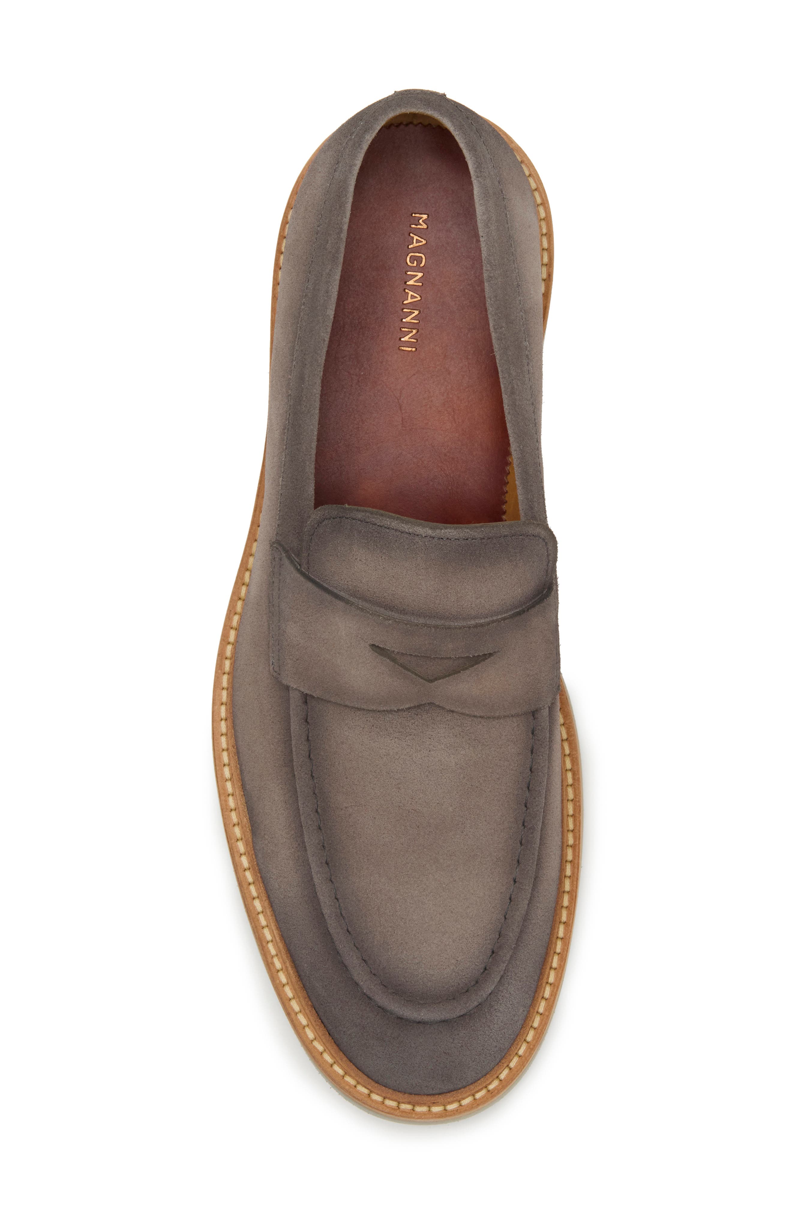 Baretta Leather Penny Loafer, Alternate, color, GREY SUEDE
