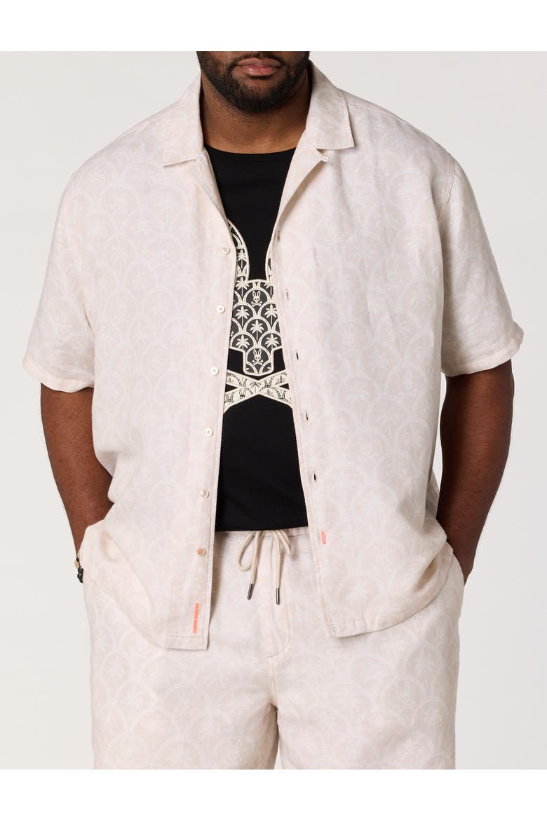 Big & Tall Brad Print Linen-Blend Sport Shirt, Main, color, TAN