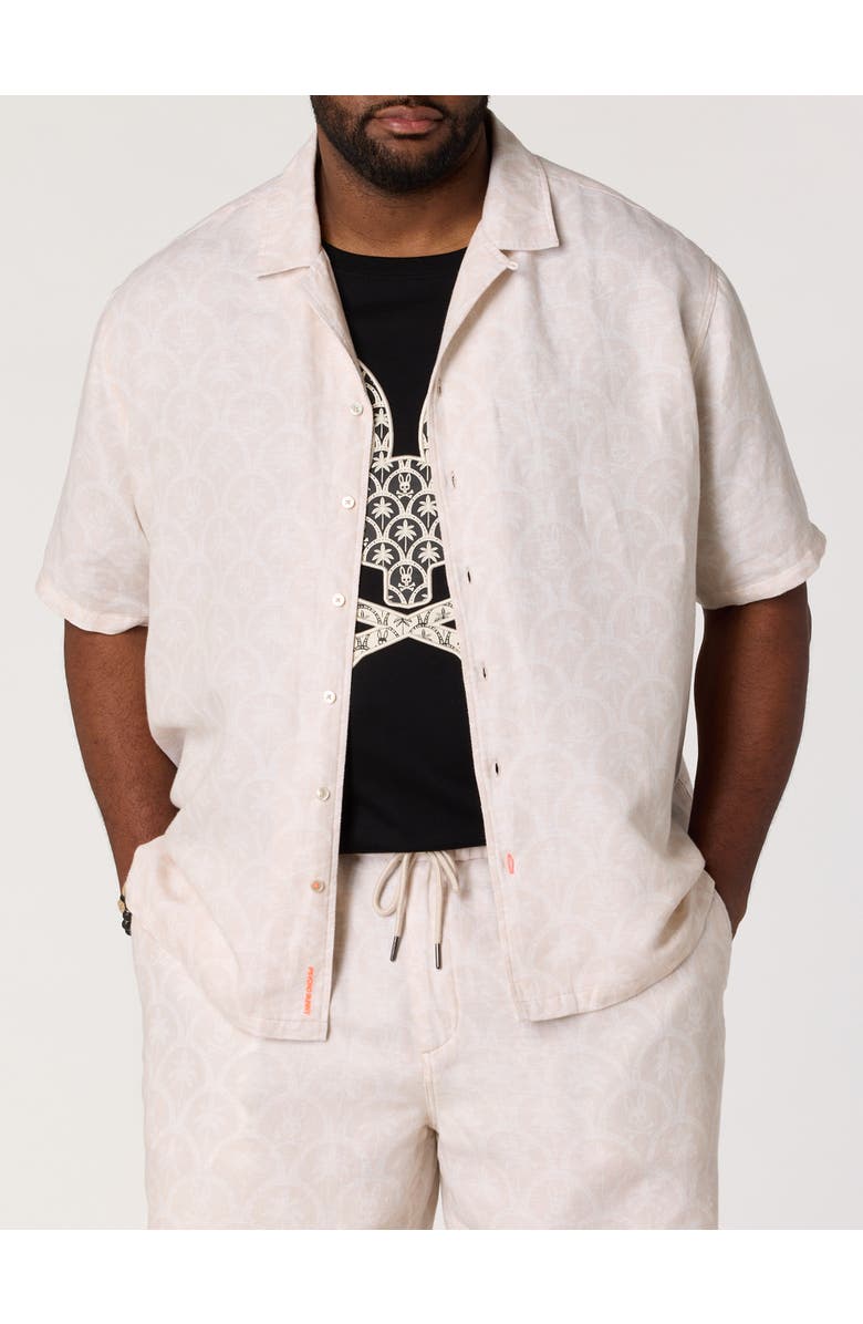 Psycho Bunny Big & Tall Brad Print Linen-Blend Sport Shirt, Main, color, Tan