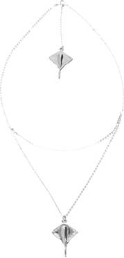UNODE50 Sterling Silver Plated Short Double Chain Pendant with Manta Ray