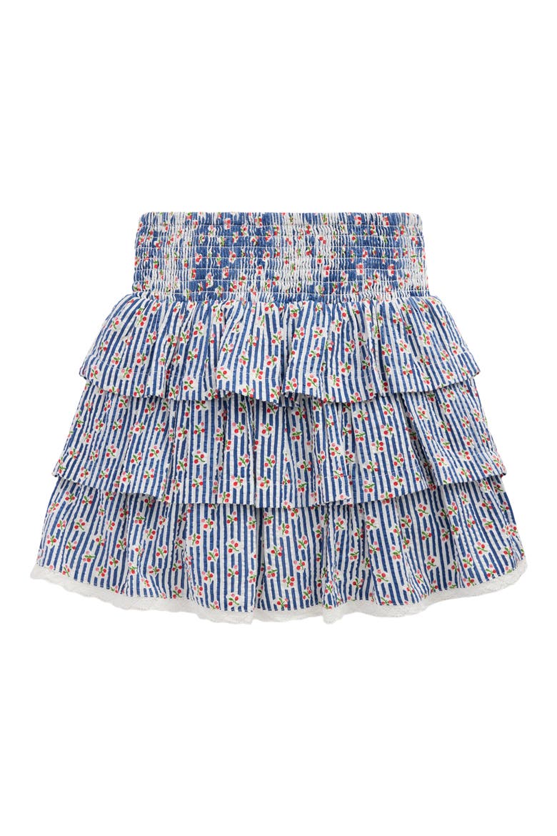 Kids' Smocked Waist Ruffle Skirt, Alternate, color, BLUEJAY CHERRY STRIPE